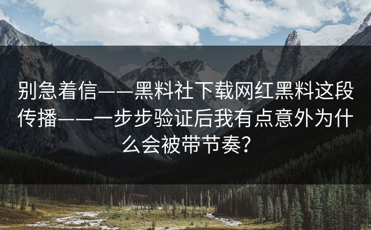 别急着信——黑料社下载网红黑料这段传播——一步步验证后我有点意外为什么会被带节奏？