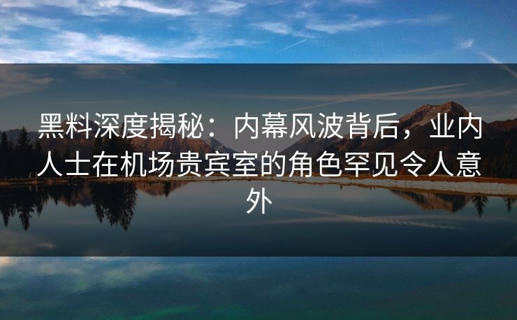 黑料深度揭秘：内幕风波背后，业内人士在机场贵宾室的角色罕见令人意外