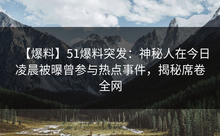 【爆料】51爆料突发：神秘人在今日凌晨被曝曾参与热点事件，揭秘席卷全网