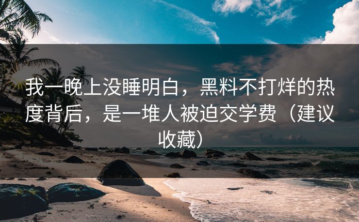 我一晚上没睡明白,黑料不打烊的热度背后,是一堆人被迫交学费(建议收藏)